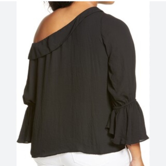 Vince Camuto Rich Black Summer 3 one shoulder 3/4 sleeves ruffle top blouse 1X - Picture 3 of 13